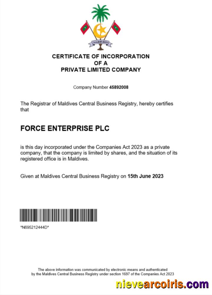 Maldives  business registration certificate